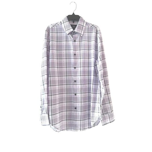 WRK 4-Way Stretch Pink Check Dress Shirt Size 15 Long Sleeve Modern Fit - Picture 1 of 6